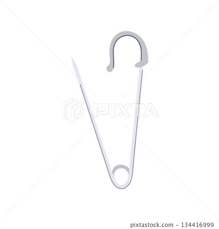 Silver safety pin with open clasp for fastening fabric Silver safety pin with open clasp for fastening fabric 134416999