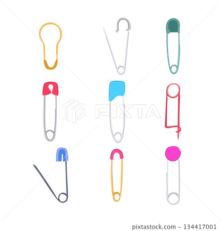 Collection of assorted safety pins for fastening fabric Collection of assorted safety pins for fastening fabric 134417001