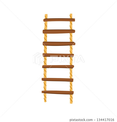 Rope ladder with wooden rungs showing upward path Rope ladder with wooden rungs showing upward path 134417016