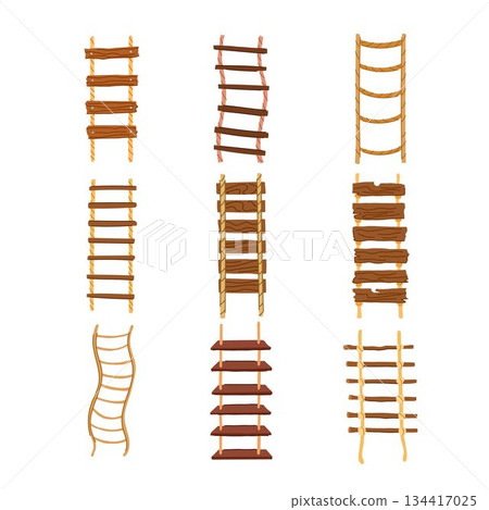 Different rope and wooden ladders showing climbing progress Different rope and wooden ladders showing climbing progress 134417025