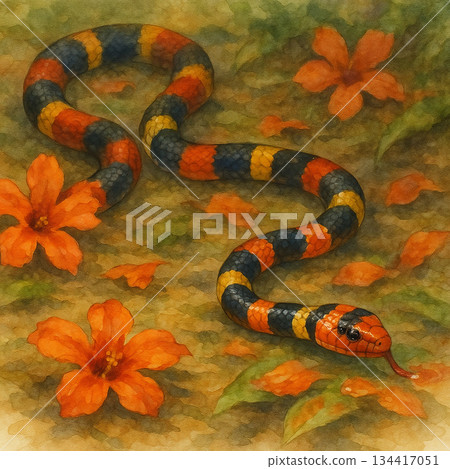 花間綾蛇｜自然水彩畫 134417051