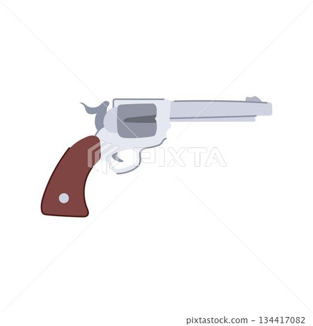 Revolver firearm weapon with metal finish and wooden grip 134417082