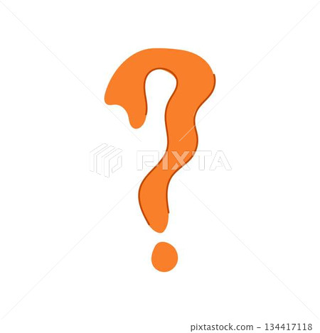 Hand drawn orange question mark symbol on white background 134417118