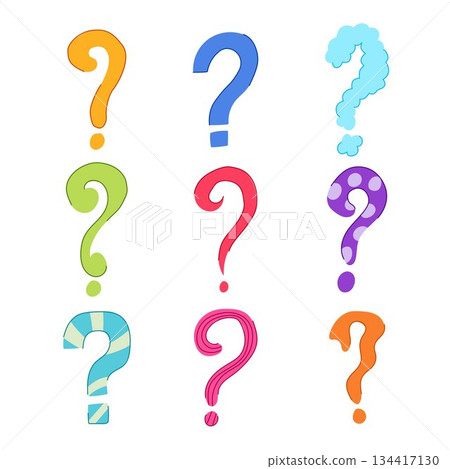 Colorful stylized question marks representing questions, doubts, and inquiry 134417130