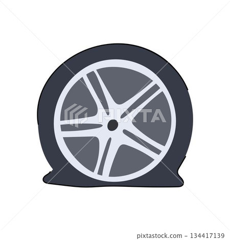 Car wheel showing flat tire and puncture issue Car wheel showing flat tire and puncture issue 134417139