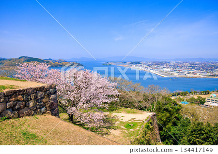 <Tottori Prefecture> Cherry blossoms and a view from the ruins of Yonago Castle, around Yonago Port, April <Tottori Prefecture> Cherry blossoms and a view from the ruins of Yonago Castle, around Yonago Port, April 134417149