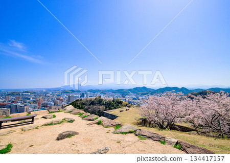 <Tottori Prefecture> Yonago Castle Ruins, remains of foundation stones on top of Castle Hill, April <Tottori Prefecture> Yonago Castle Ruins, remains of foundation stones on top of Castle Hill, April 134417157