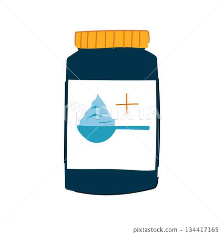Protein powder jar with scoop for fitness nutrition 134417165
