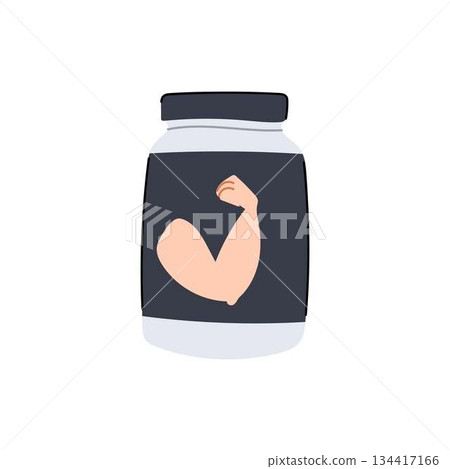 Protein supplement jar representing muscle building and fitness Protein supplement jar representing muscle building and fitness 134417166