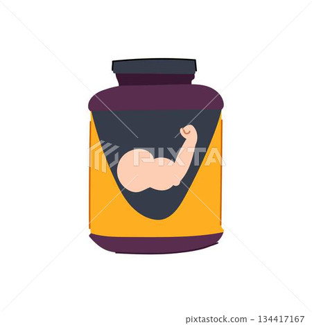 Protein supplement jar for muscle building and fitness 134417167