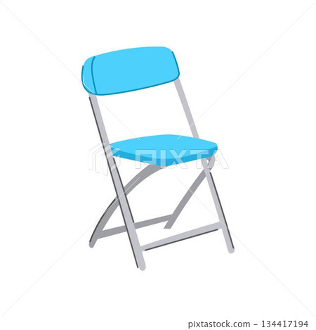 Portable folding chair featuring blue fabric and silver frame design Portable folding chair featuring blue fabric and silver frame design 134417194
