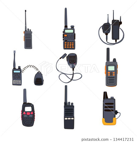 Portable walkie talkie radio devices vector illustration collection Portable walkie talkie radio devices vector illustration collection 134417231