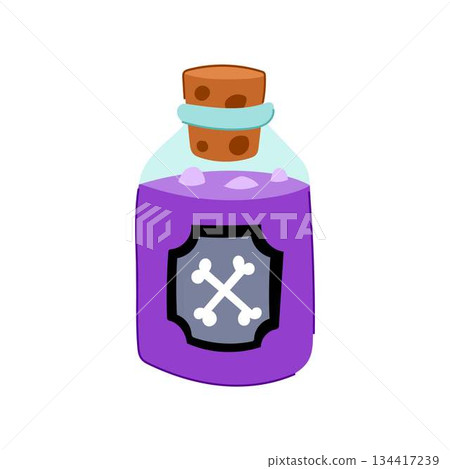 Poison potion bottle with crossbones label cartoon 134417239