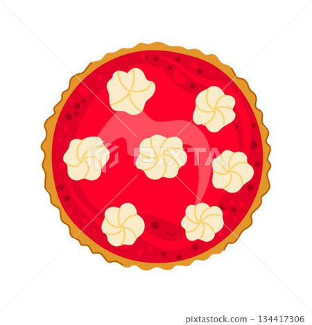 Delicious berry fruit pie with whipped cream top view 134417306