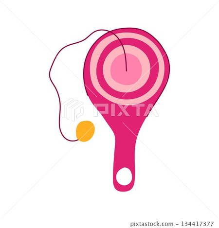 Pink paddle ball toy with yellow ball Pink paddle ball toy with yellow ball 134417377