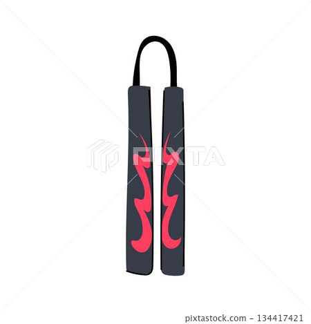 Nunchaku martial art weapon with red flame illustration Nunchaku martial art weapon with red flame illustration 134417421
