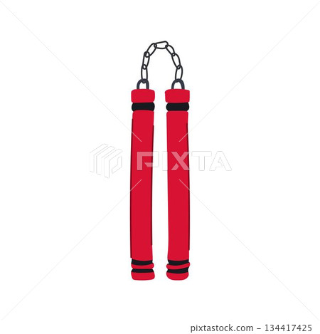 Red nunchaku martial art weapon training equipment 134417425