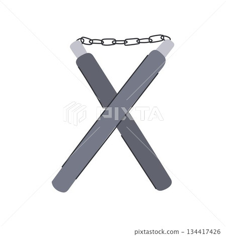 Nunchaku cross icon representing martial arts weapon training Nunchaku cross icon representing martial arts weapon training 134417426