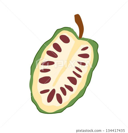 Noni fruit split in half showing seeds Noni fruit split in half showing seeds 134417435