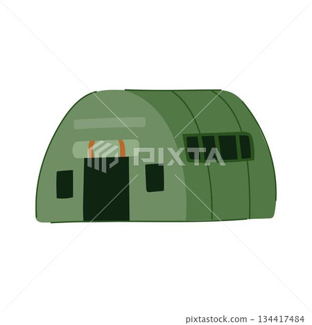 Military tent providing temporary shelter for soldiers 134417484