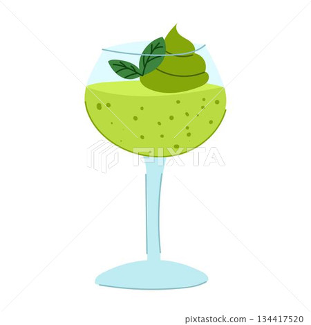 Matcha green tea dessert in glass illustration Matcha green tea dessert in glass illustration 134417520