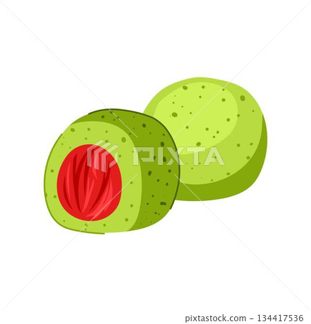 Matcha dessert mochi with red bean filling illustration Matcha dessert mochi with red bean filling illustration 134417536
