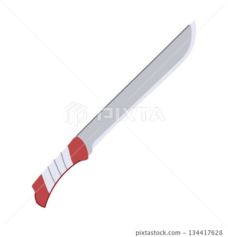 Machete knife featuring sharp blade and striped handle 134417628