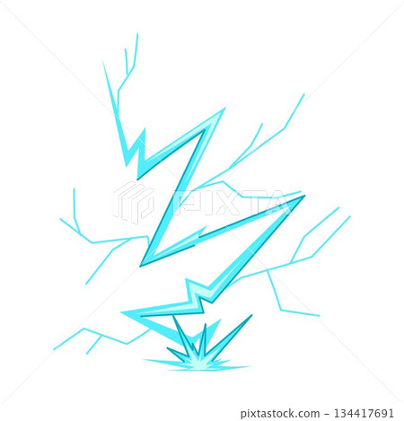 Lightning strike impacting ground with electric discharge illustration 134417691