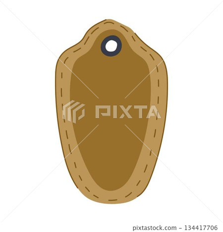 Brown leather label with stitching and eyelet design 134417706