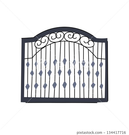 Wrought iron gate providing property boundary and security Wrought iron gate providing property boundary and security 134417716