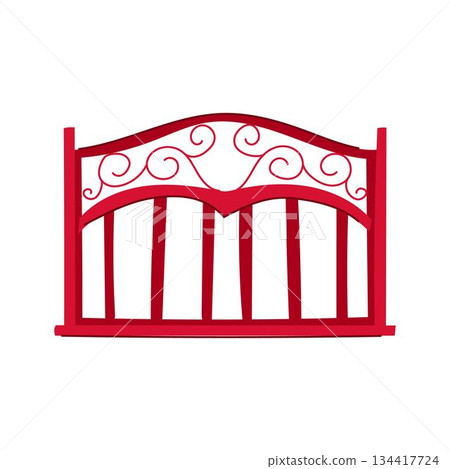 Red decorative fence isolated white background illustration 134417724