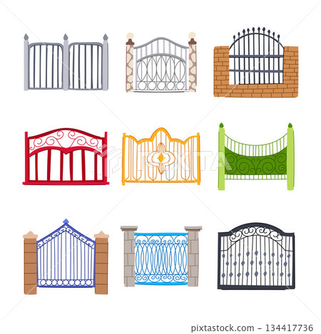 Collection of assorted gates and decorative fences designs 134417736