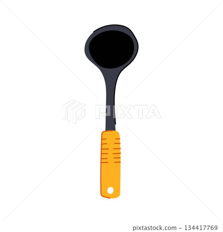 Kitchen utensil black ladle with orange handle 134417769