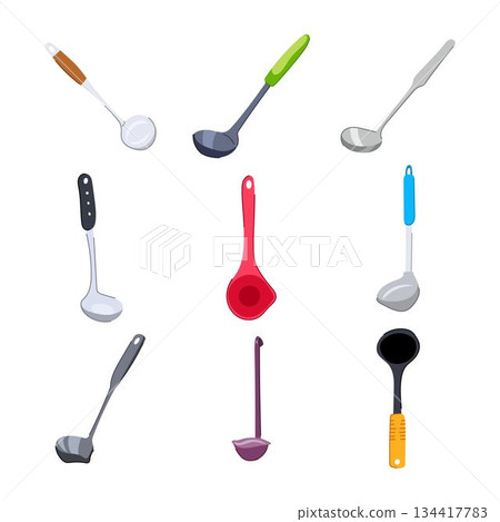 Various kitchen ladles collection for cooking and serving 134417783