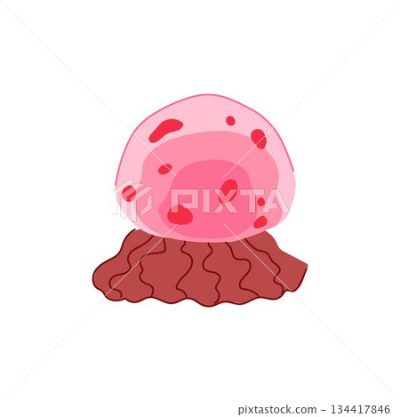 Pink jellyfish cartoon illustration swimming in water Pink jellyfish cartoon illustration swimming in water 134417846