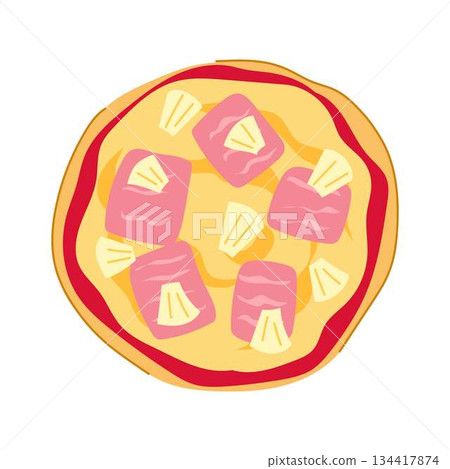 Hawaiian pizza with ham and pineapple vector illustration 134417874