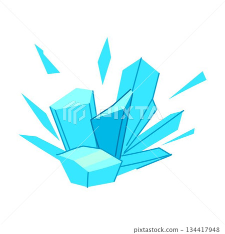 Ice crystal cluster shattering into fragments illustration 134417948