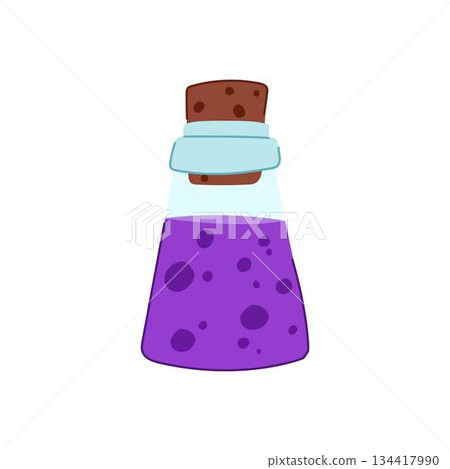 Purple potion bottle holding magic elixir for fantasy gaming Purple potion bottle holding magic elixir for fantasy gaming 134417990