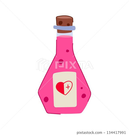 Pink potion bottle for health and recovery 134417991