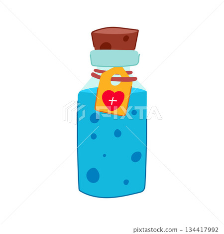 Fantasy health potion bottle with heart cross tag 134417992