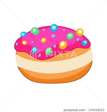 Hanukkah sufganiyah donut with pink icing and sprinkles Hanukkah sufganiyah donut with pink icing and sprinkles 134418013