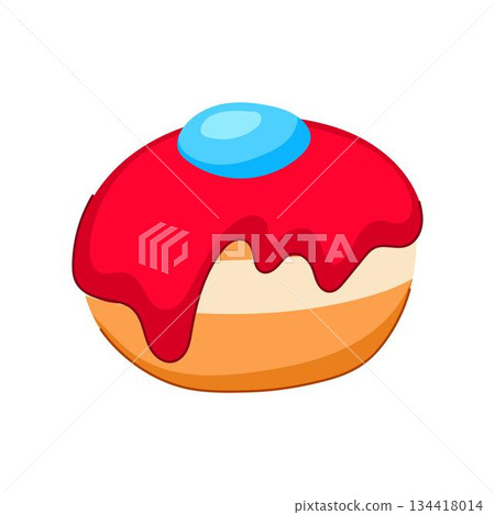 Hanukkah doughnut with red icing celebrating jewish holiday 134418014