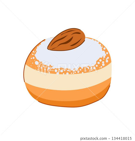 Hanukkah sufganiyot doughnut with powdered sugar and almond Hanukkah sufganiyot doughnut with powdered sugar and almond 134418015