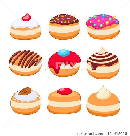 Hanukkah sufganiyot collection with colorful toppings 134418016