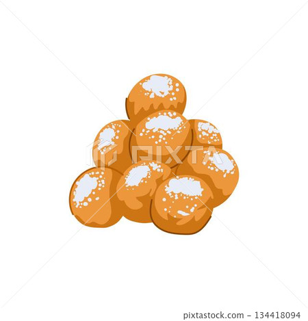 Traditional greek loukoumades dessert piled with powdered sugar 134418094