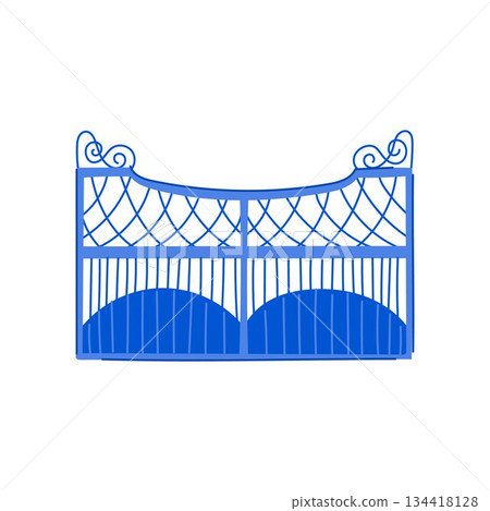 Blue ornamental metal gate securing private property Blue ornamental metal gate securing private property 134418128