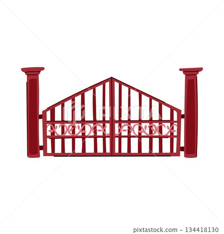 Decorative red iron gate marking private property entrance 134418130