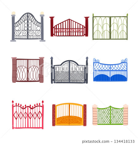 Collection of diverse ornamental gates showing various designs Collection of diverse ornamental gates showing various designs 134418133