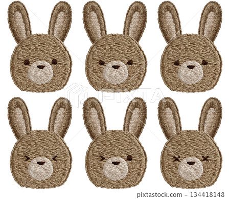 【情緒：憤怒、悲傷、快樂兔子絨毛玩具圖示集】手工刺繡插畫素材 134418148