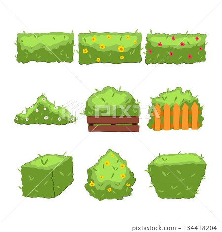 Garden bushes and hedges set, illustrating various landscaping elements Garden bushes and hedges set, illustrating various landscaping elements 134418204